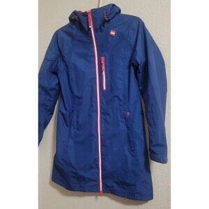 Helly Hansen Belfast Rain Coat Jacket Women's XS Blue Long Parka Hooded Full Zip